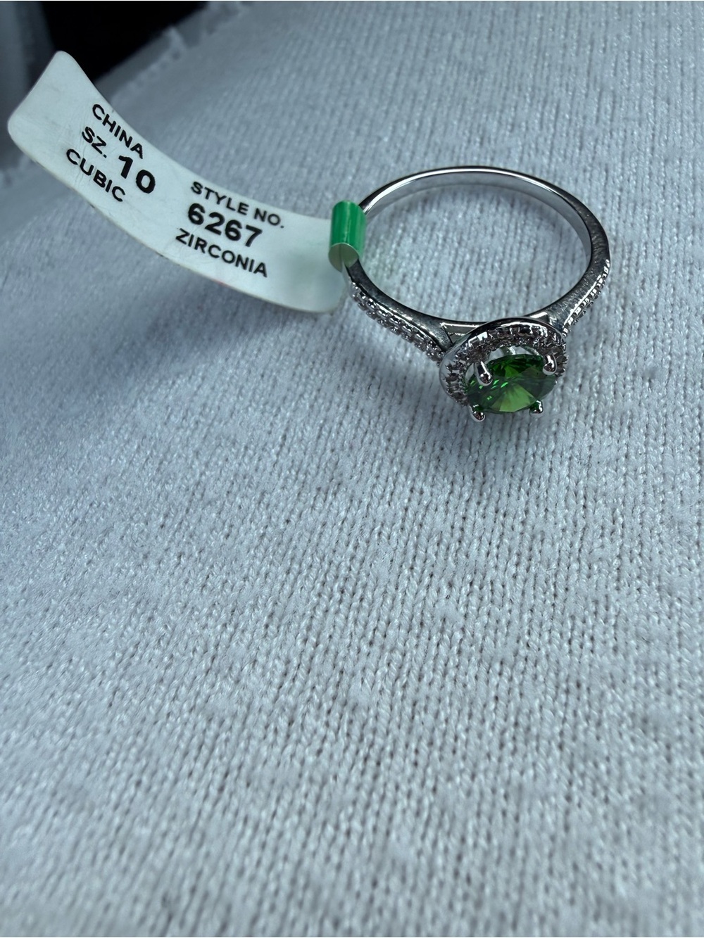 Green Cubic Zirconia Halo Ring - Size 10 - Picture 3 of 4